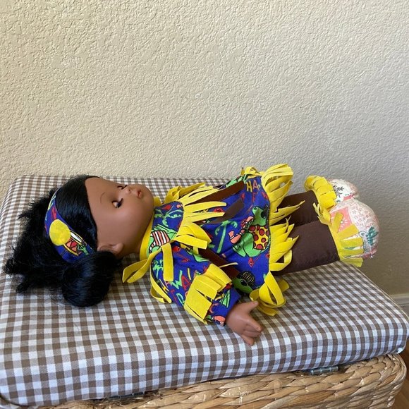 Gi Go Toy Vintage Native American Girl Doll Sleeping Eyes Black Hair Hawaiian - Picture 5 of 8